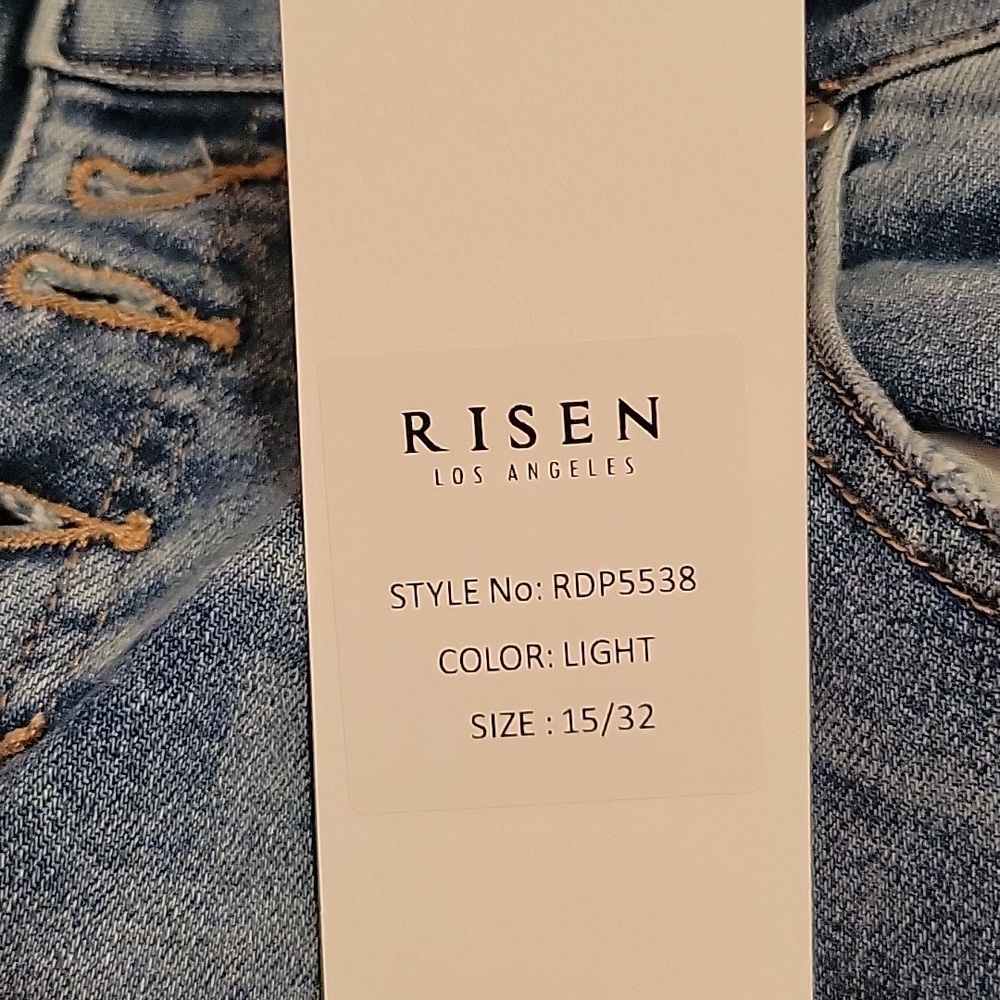 Risen High-Rise Distressed Crop Flare Jeans - Light Blue - Picture 4 of 6